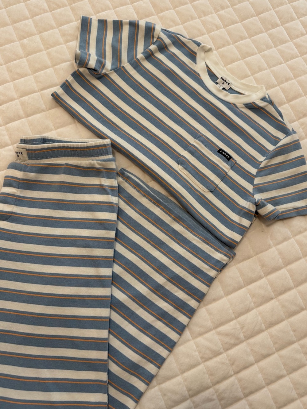 Parke x Target Blue and Cream Striped Cotton Top and Bottom Set Size M